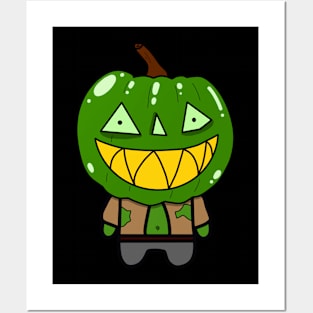 Green Zombie Pumpkin Man of Halloween Posters and Art